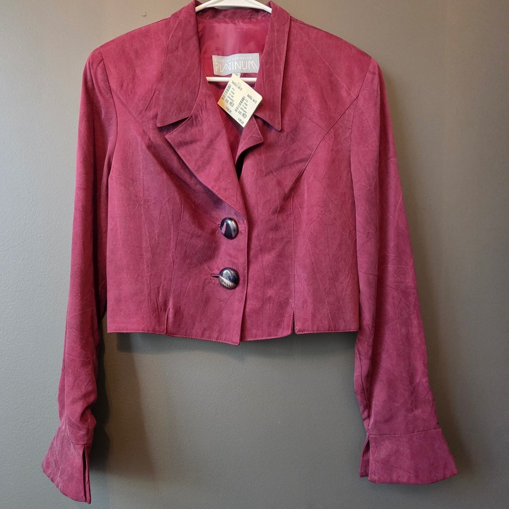 NWT Vtg Dorothy Schoelen Platinum Burgundy Cropped Blazer Jacket Size M Academia